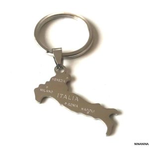 Porte clé Italie pendentif carte Acier inoxydable argenté