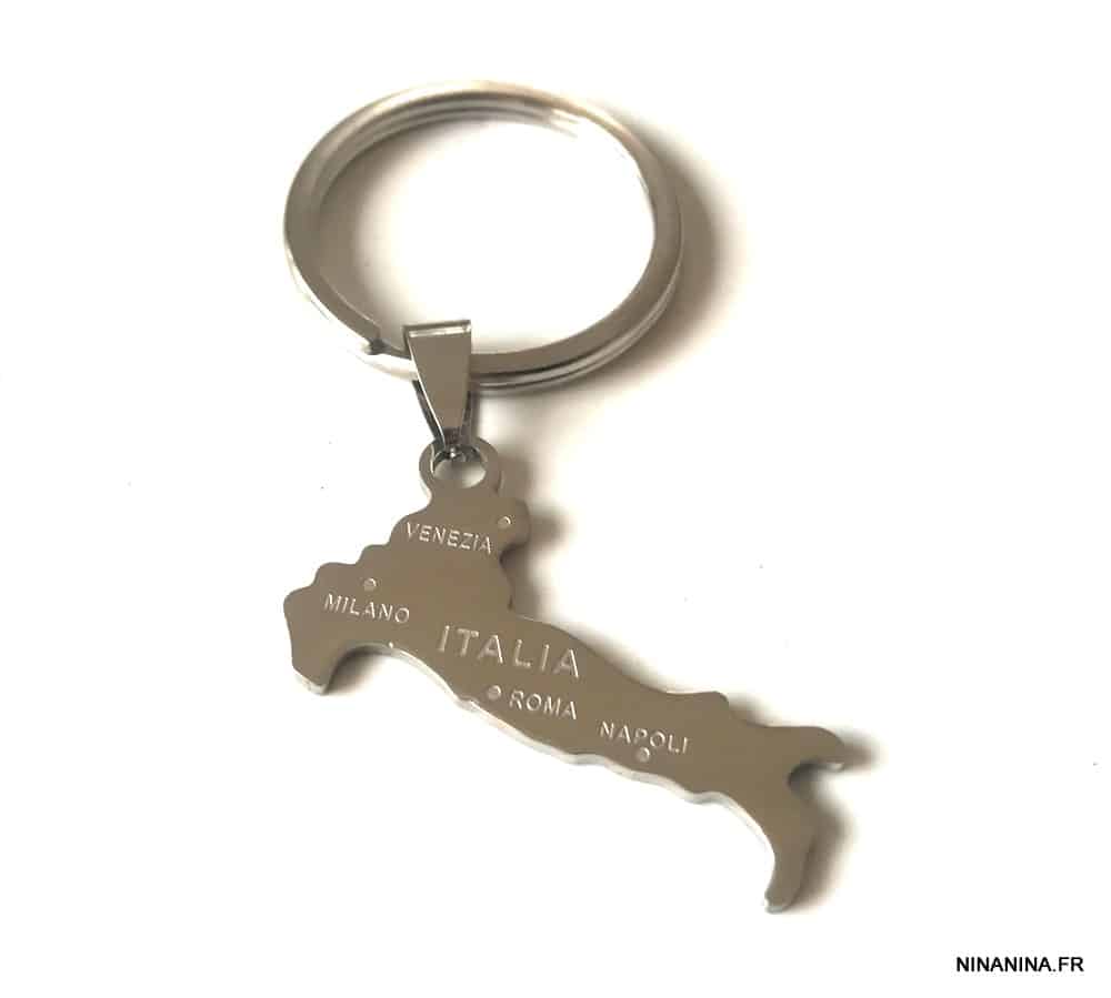 Porte clé Italie pendentif carte Acier inoxydable argenté – Image 2