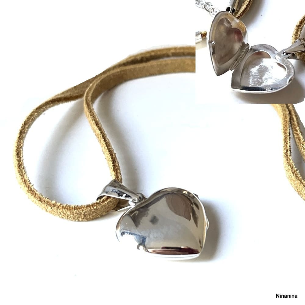 Collier coeur porte photo Argent artisanal pour femme lacet cuir avec pendentif qui s’ouvre – Image 5