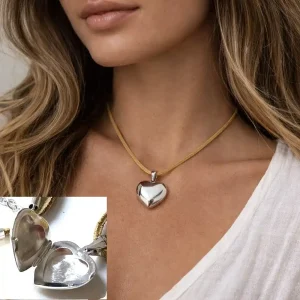 Pendentif Porte Photo Coeur Argent 925 – Collier Lacet Cuir Artisanal pour Femme