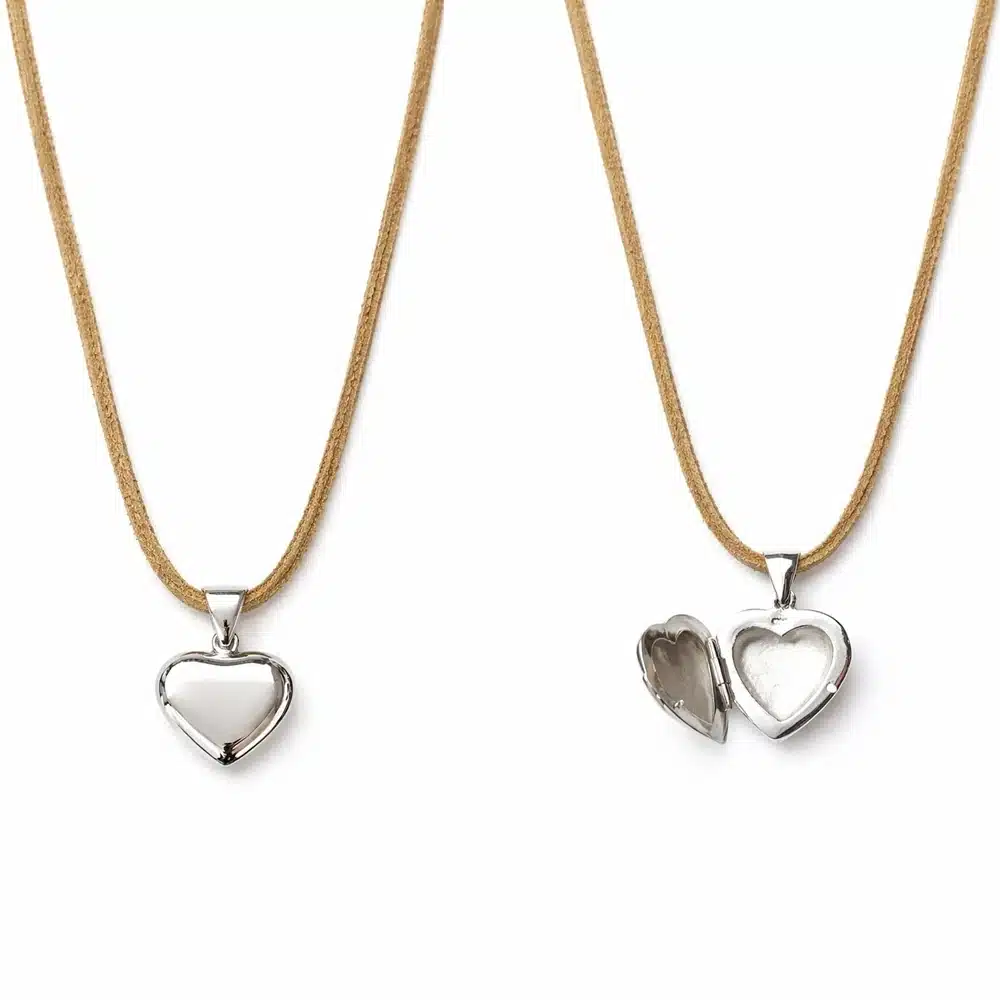 Collier coeur porte photo Argent artisanal pour femme lacet cuir avec pendentif qui s’ouvre – Image 3