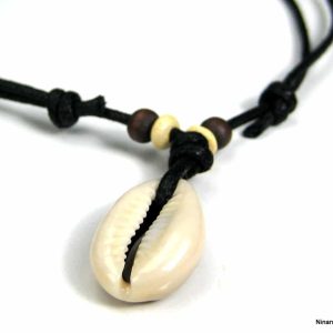 Collier coquillage cauri homme femme perles bois