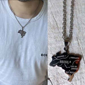 Collier Brésil Homme Pendentif Acier Inoxydable Argent