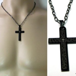 Collier croix chrétienne homme Acier inoxydable noir