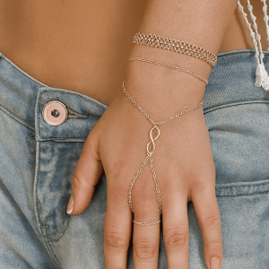 Bracelet Bague infini Chaine main Argent massif pour femme