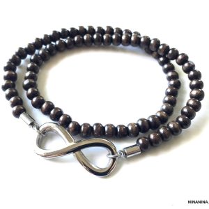 Bracelet Infini Acier inoxydable et perle bois
