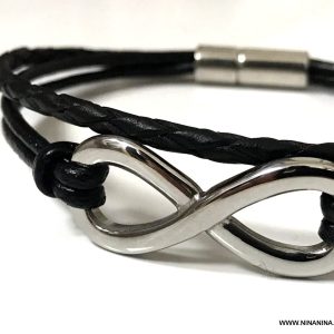 Bracelet cuir infini femme ou homme Acier Inoxydable argenté