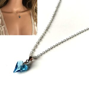 Collier Swarovski coeur cristal bleu Argent 925 massif