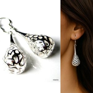 Boucles d’oreilles gouttes argent plaqué filigrané – Bijou artisanal pour femme