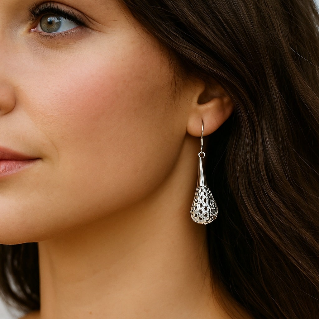 Boucles d’oreilles gouttes argent plaqué filigrané – Bijou artisanal pour femme – Image 4