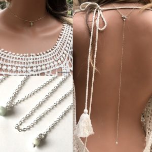 Collier de dos Argent 925 massif Chaine Aigue marine