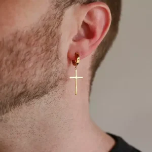 Créole avec croix or homme Acier inoxydable doré