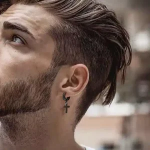 Boucle d&rsquo;oreille creole avec croix Acier inoxydable homme