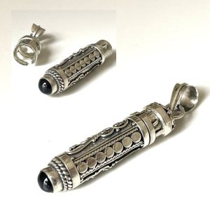 Pendentif Urne Funéraire Argent 925 Massif Et Onyx Noir Véritable