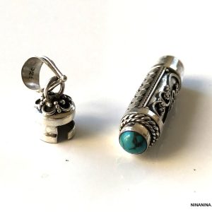 Pendentif fiole de parfum Argent massif et turquoise