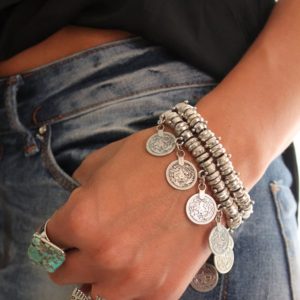 Bracelet turc gitan femme argenté pièces style gipsy