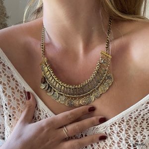 Collier Plastron Egyptien Or Pièces doré Pour Femme