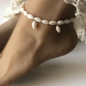 Bijou Pied Mariage nacre blanche et argent 925 massif