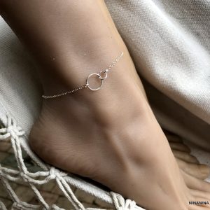 Bracelet de cheville Argent 925 anneaux entrelacés mère et fille