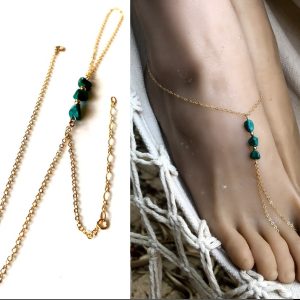Chaine de pied Plaqué Or femme Turquoise naturelle