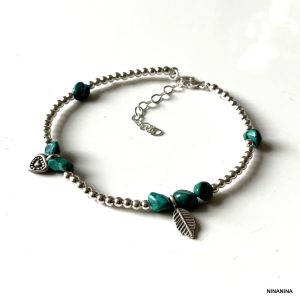 Bracelet Argent Et Turquoise Femme perles rondes fait main