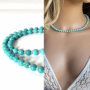 Collier Turquoise véritable et Argent 925 massif femme