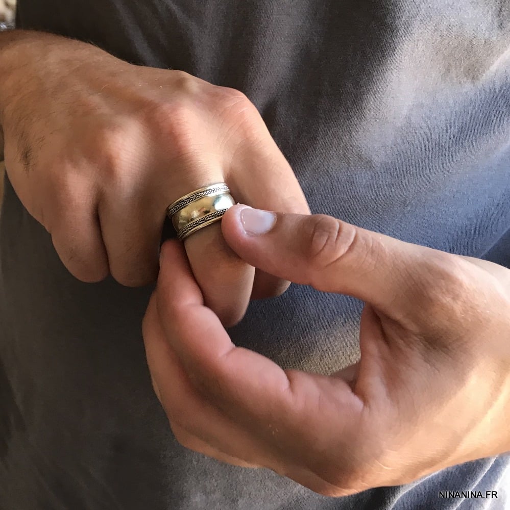 Bague homme pas cher réglable style ethnique métal argenté – Image 4