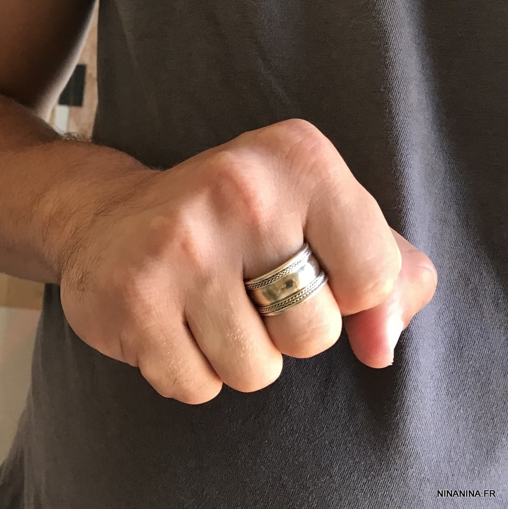 Bague homme pas cher réglable style ethnique métal argenté – Image 7