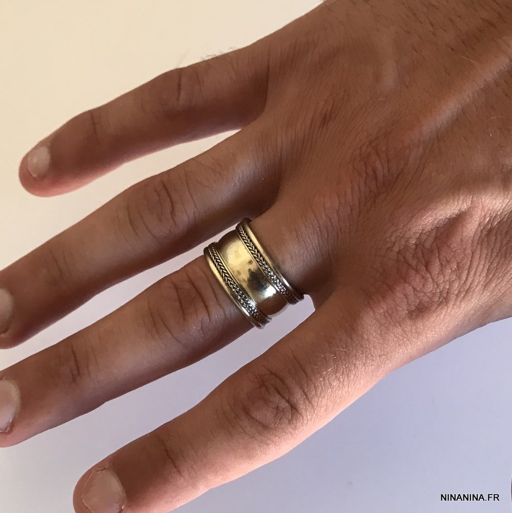 Bague homme pas cher réglable style ethnique métal argenté – Image 6