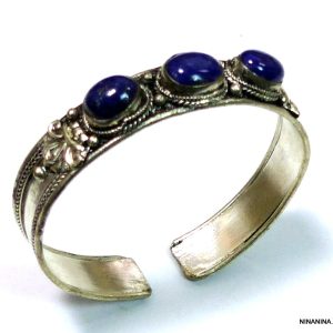Bracelet manchette pierre bleu Lapis Lazuli artisanal