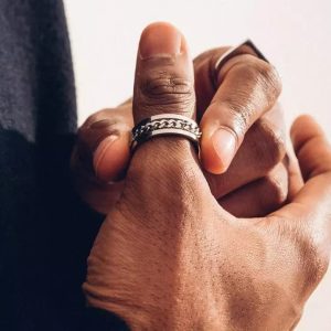 Bague de pouce homme chaine acier inoxydable argent