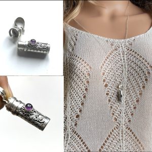 Collier funeraire Argent 925 et pierre Améthyste naturelle