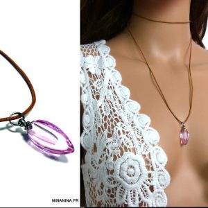 Collier pendentif goutte rose mini fiole de parfum
