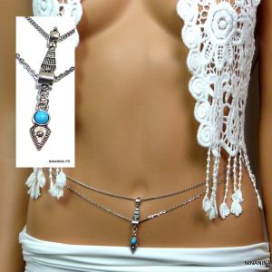 Chaine de taille double rang acier howlite turquoise