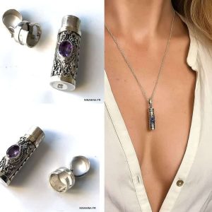 Pendentif Améthyste véritable et Argent 925 – collier parfum de poche artisanal