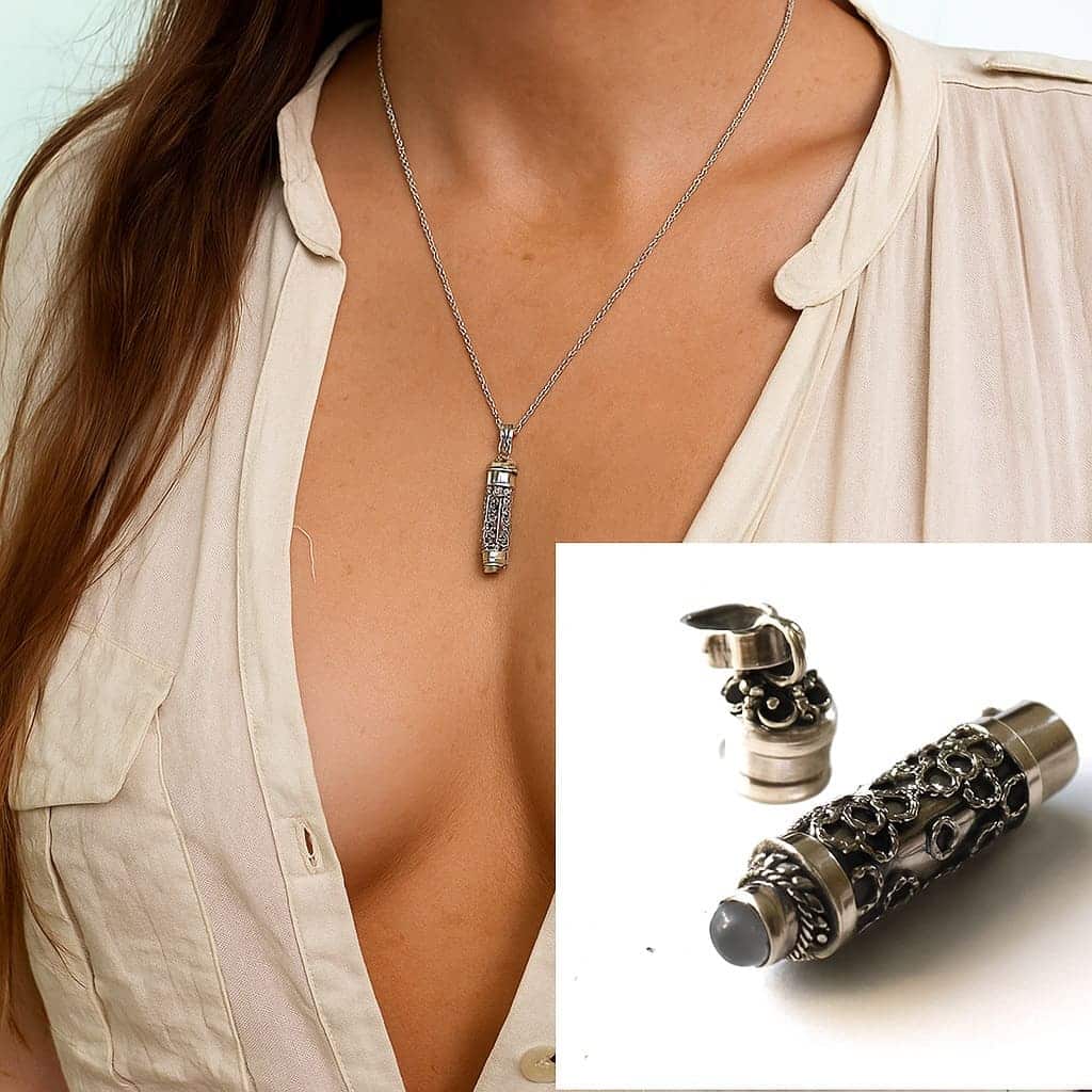 Pendentif mini flacon de parfum pour femme en Argent 925 et pierre onyx noire – Image 6