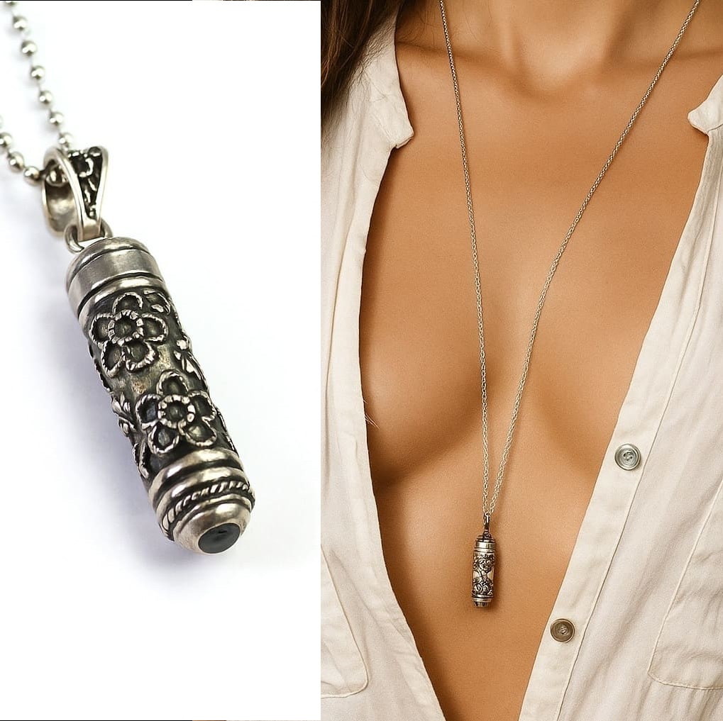 Pendentif mini flacon de parfum pour femme en Argent 925 et pierre onyx noire – Image 4