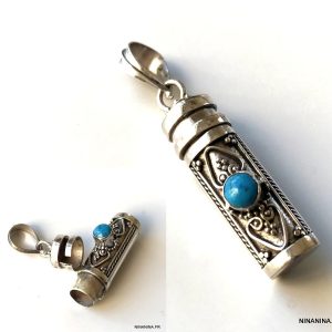 Pendentif cineraire Argent 925 massif Et Turquoise