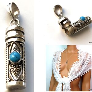 Collier long – Sautoir funéraire Argent 925 et turquoise bleue