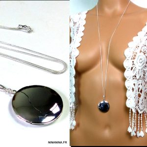 Collier long pendentif porte photo argent plaqué