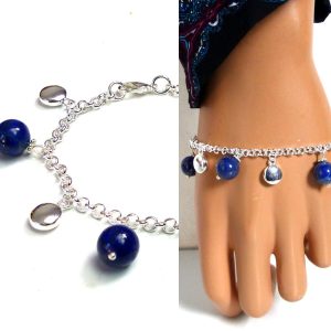 Bracelet perles lapis lazuli plaqué Argent