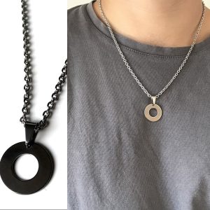 Collier pendentif rond homme en Acier inoxydable