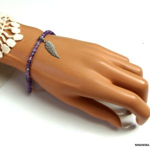 Bracelet avec une plume Acier inoxydable Et Amethyste