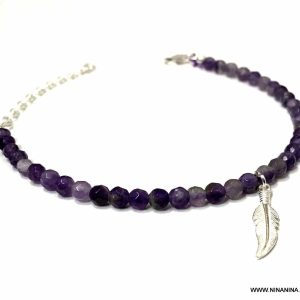 Bracelet Améthyste argent 925 femme pendentif plume