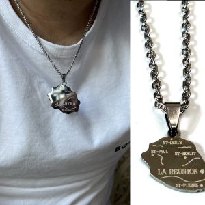 Pendentif Ile De La Reunion Acier Inoxydable Collier