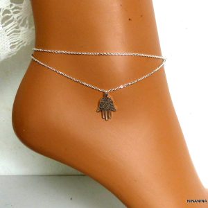 Chaine cheville main de fatma acier inoxydable