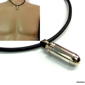 Collier cuir et pendentif porte pilule devissable