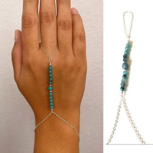 Bracelet bague main argent 925 et perles de bohème