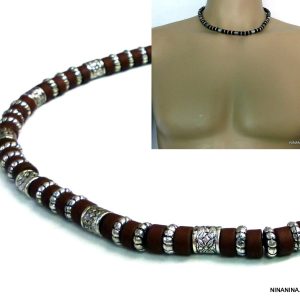 Collier homme résine et métal argenté