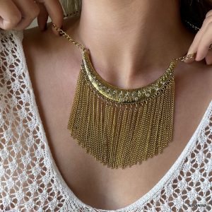 Plastron Femme Or Collier Ras De Cou Chainette Doré